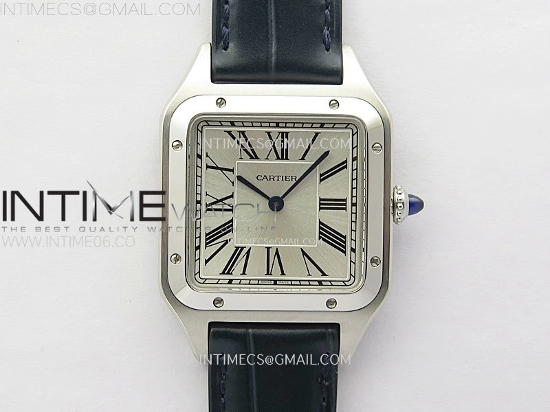 Santos Dumont 43.5mm SS F1F Best Edition Silver Dial on Blue Leather Strap Quartz